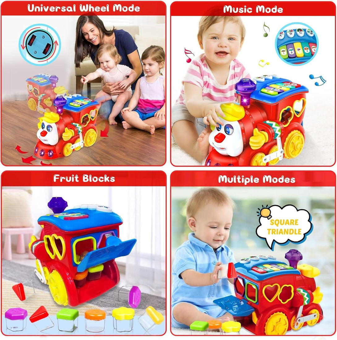 Baby Toys for 1 Year Old Boy Girl Gift Musical Train Baby Toys 6-12 12-18 Months,Early Educational Learning Montessori Kids Toys with Blocks/Light Toddler Christmas Birthday Gifts for 1 2 3 Year Old