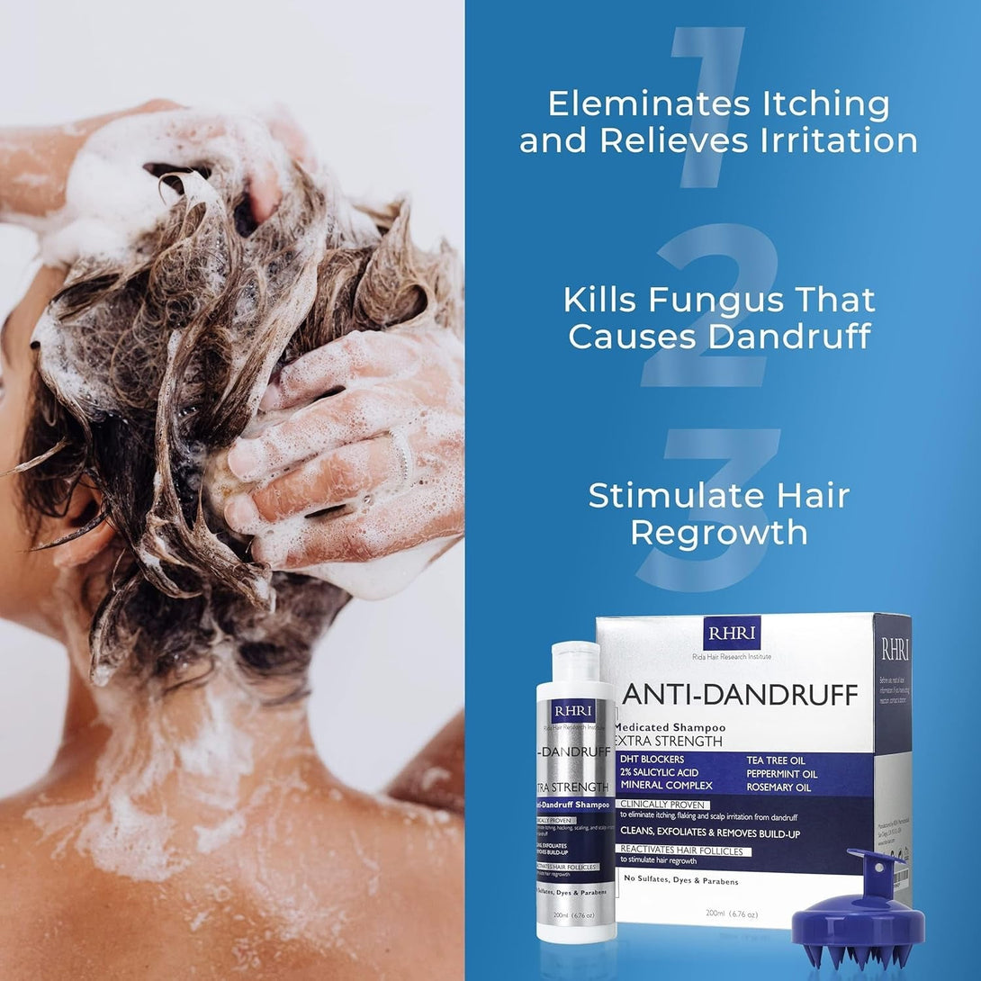 Anti Dandruff Shampoo for Men & Women | Extra Strength Medicated Shampoo with 2% Salicylic Acid and Tea Tree Oil for Itchy, Dry Scalp, Flakes and Build-Up | Sulfate Free 200Ml