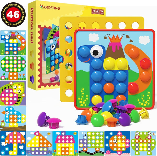 AMOSTING Matching Mosaic Pegboard â€“ Sensory Early Educational Kids Activity, Gifts for Toddlers