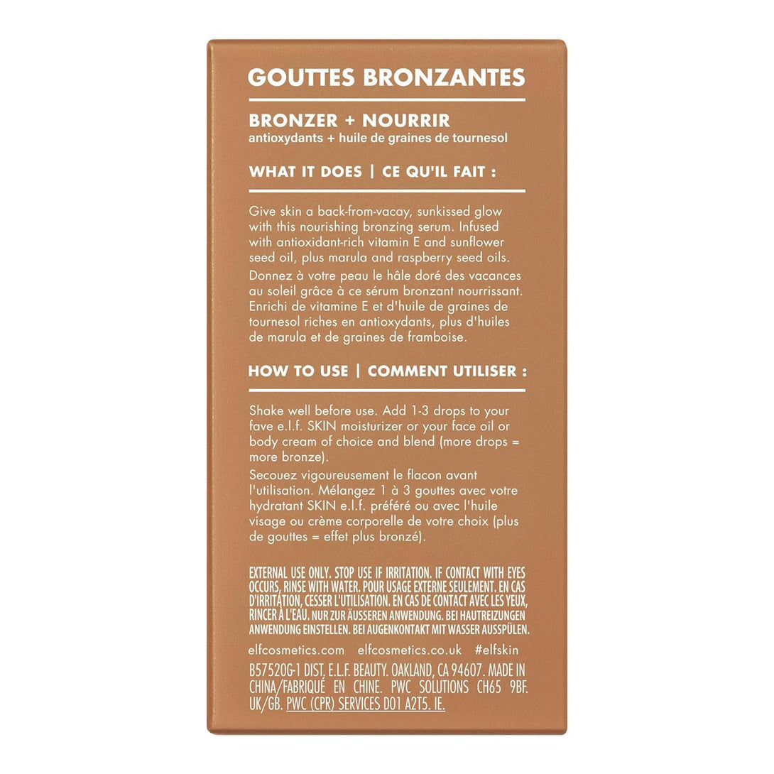 E.L.F. SKIN Bronzing Drops, Liquid Bronzer for Face & Skin, Creates a Sun-Kissed Glow, Infused with Vitamin E, Vegan & Cruelty-Free, Rose Gold