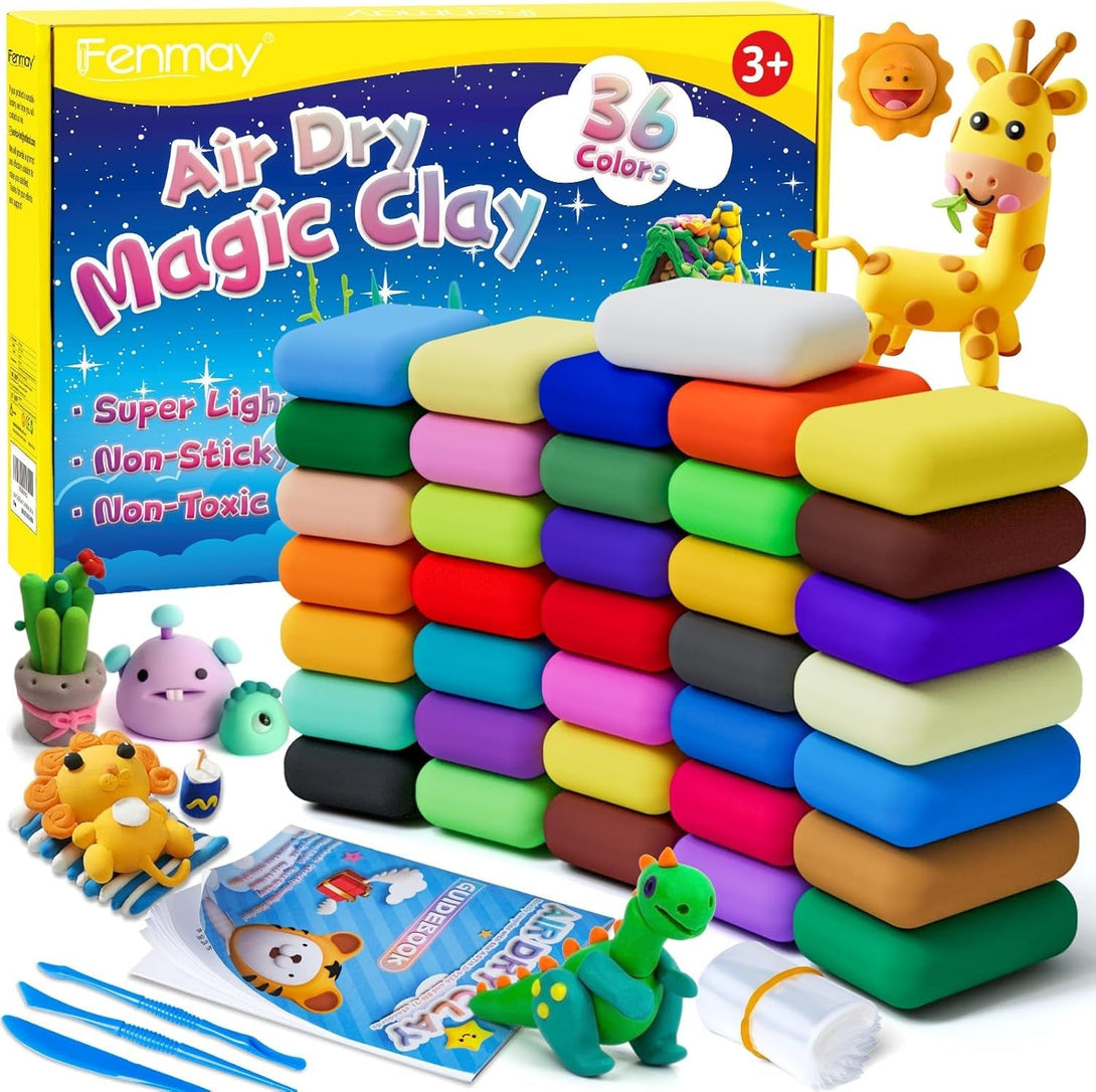 Air Dry Clay, 36 Colors Safe & Non-Toxic, Super Light Magic Clay with 3 Sculpting Tools, Non-Sticky, DIY Modeling Clay for Boys & Girls, Ideal Art Crafts Gift for Kids and Adults