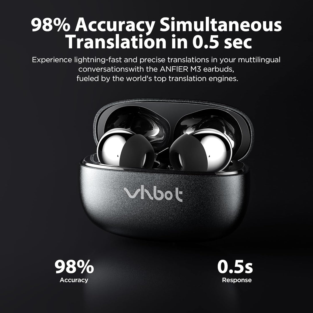 AI Language Translation Earbuds Real-Time 2-Way Translator with 143 Languages & Accents, 3-1 Wireless Earbuds Smart Touch Control, 60H Earbuds for Travel Business Learning, Fit Ios and Android V-01