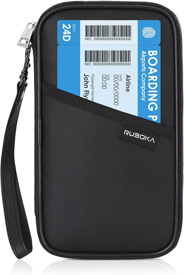 Ruboka Fireproof RFID Blocking Passport Holder Wallet, Family Multiple Passport Holder Cover Bag Waterproof, Travel Document Organizer Credit Card Clutch Bag for Men Women