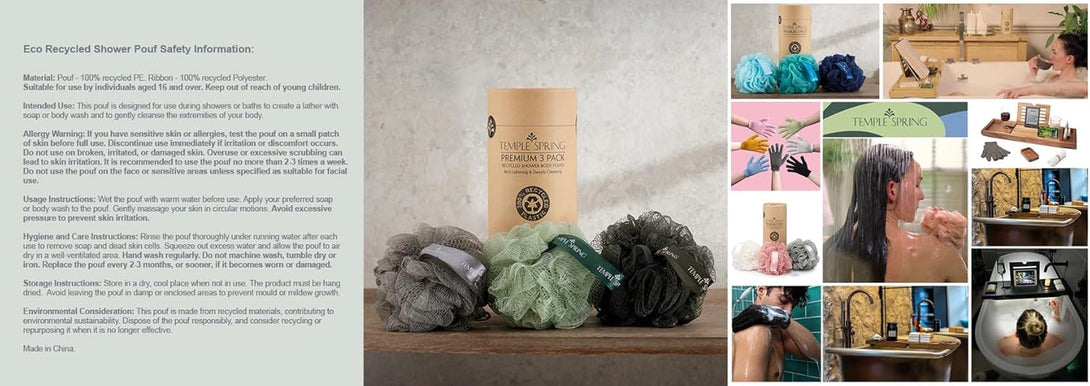 Temple Spring Recycled Luffa Sponges, Bathroom Shower Accessories, Loofa Bath Sponge, Exfoliating Body Scrubber Exfoliator Pouf, Shower Scrubber Puff, Poof, Loofah for Women, Loofah for Men-Coral Pink