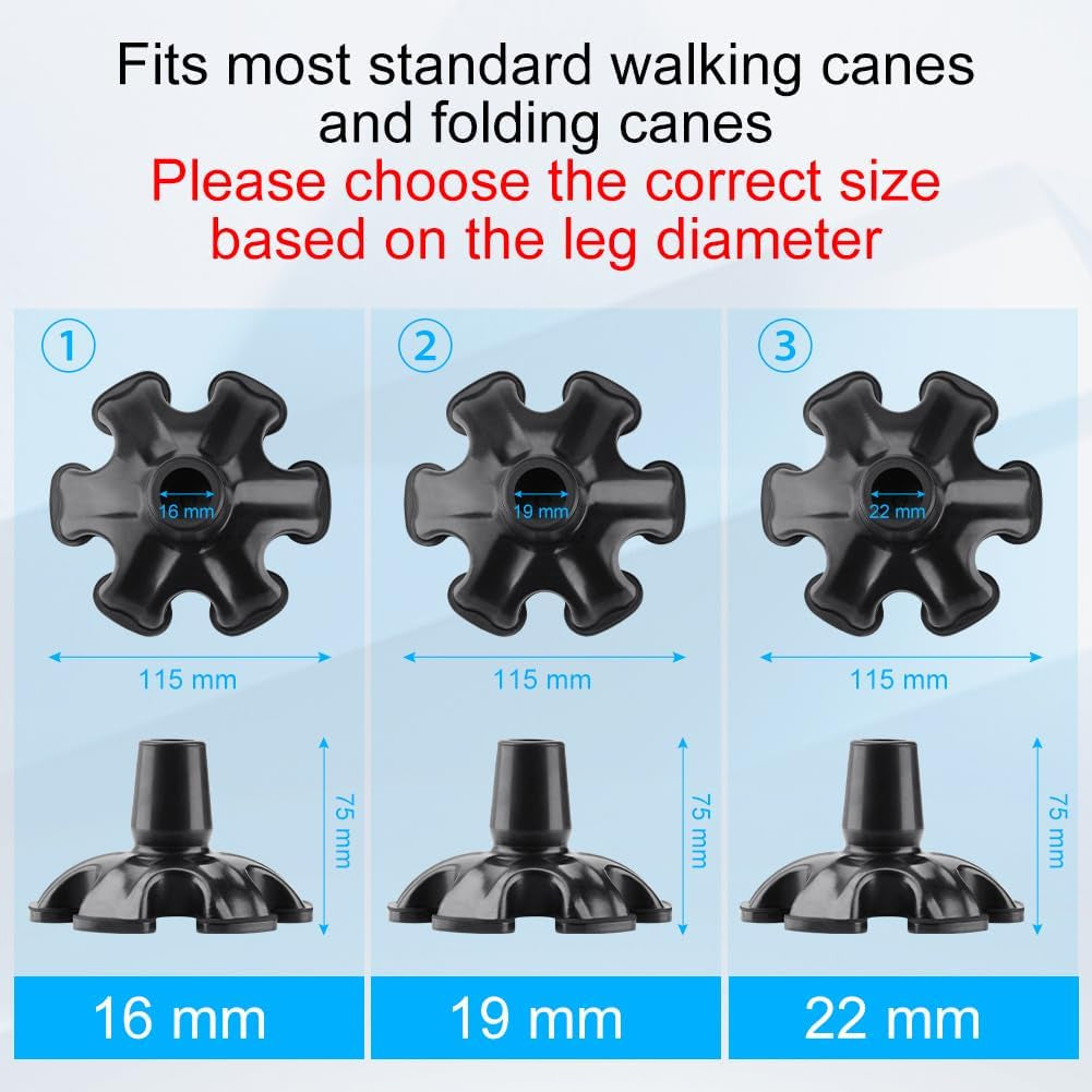 Supregear Cane Tip - Self Standing Heavy Duty Rubber Replacement for Walking Cane-Stable Six Point Non-Slip Cane Tip for Folding Cane Walking Stick Cane Accessory Cane Foot Pad