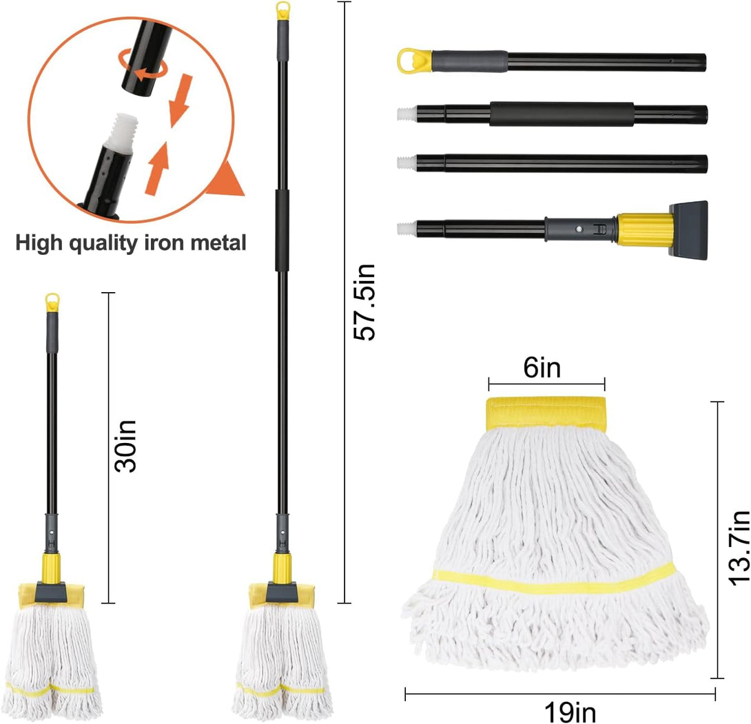 Kefanta Commercial Mop Heavy Duty Industrial Mop with Long Handle,60" Looped-End String Wet Cotton Mops for Floor Cleaning,Home,Kitchen,Office,Garage and Concrete/Tile Floor