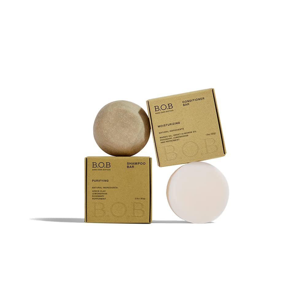 B.O.B BARS over BOTTLES Oil Control Bundle, Purifying Shampoo Bar & Moisturizing Conditioner, Hair Care, Ideal Ph Balance, Natural, Vegan, Eco-Friendly,Sustainable,Plastic Free,Waterless & Zero Waste