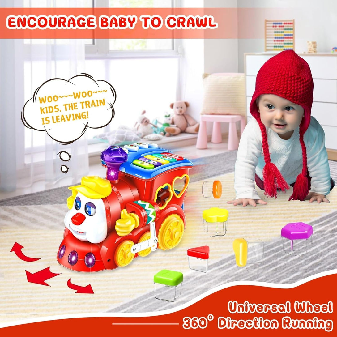 Baby Toys for 1 Year Old Boy Girl Gift Musical Train Baby Toys 6-12 12-18 Months,Early Educational Learning Montessori Kids Toys with Blocks/Light Toddler Christmas Birthday Gifts for 1 2 3 Year Old