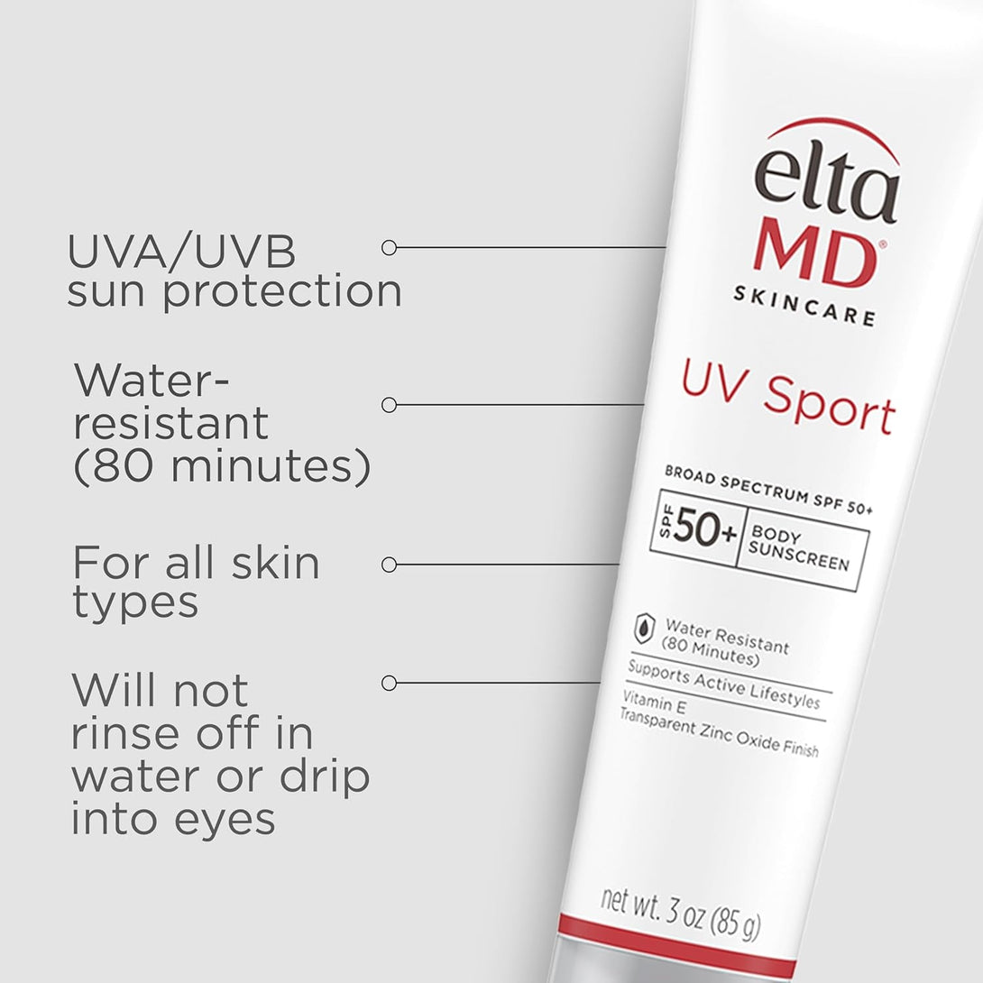Eltamd UV Sport Sunscreen Lotion, SPF 50 Body Sunscreen, Water and Sweat Resistant, Oil-Free, Zinc Oxide Formula