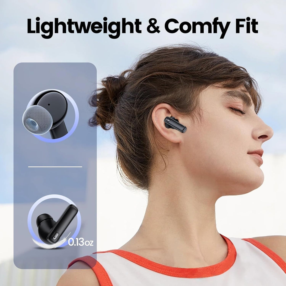 Wireless Earbuds Bluetooth 5.3 Headphones Hifi Stereo Deep Bass Ear Buds 68H Long Playtime Earphones with LED Display Charging Case IPX7 Waterproof for Phones Tablets Laptops Sports Black