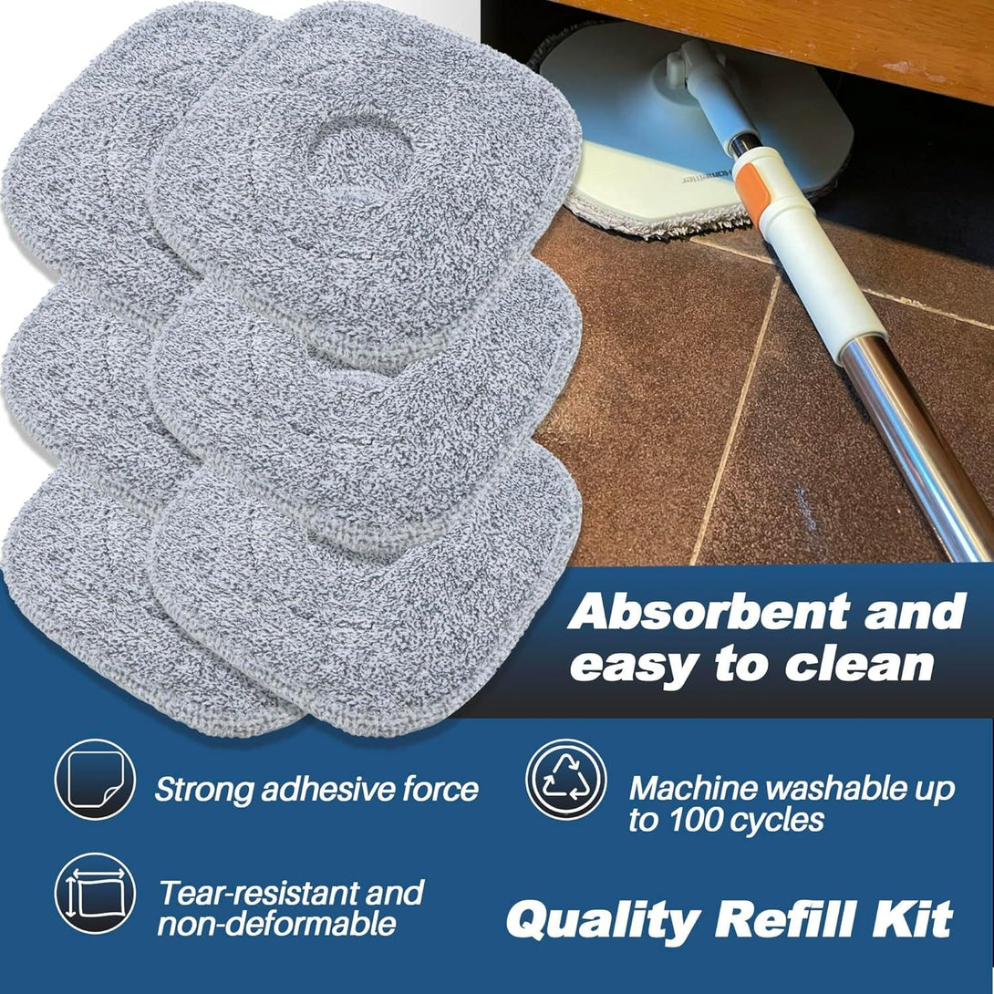 6-Pack Square Mop Replacement Pads for True and Tidy - 9X9 Inch Microfiber Refills Compatible with Most Square Spin Mops