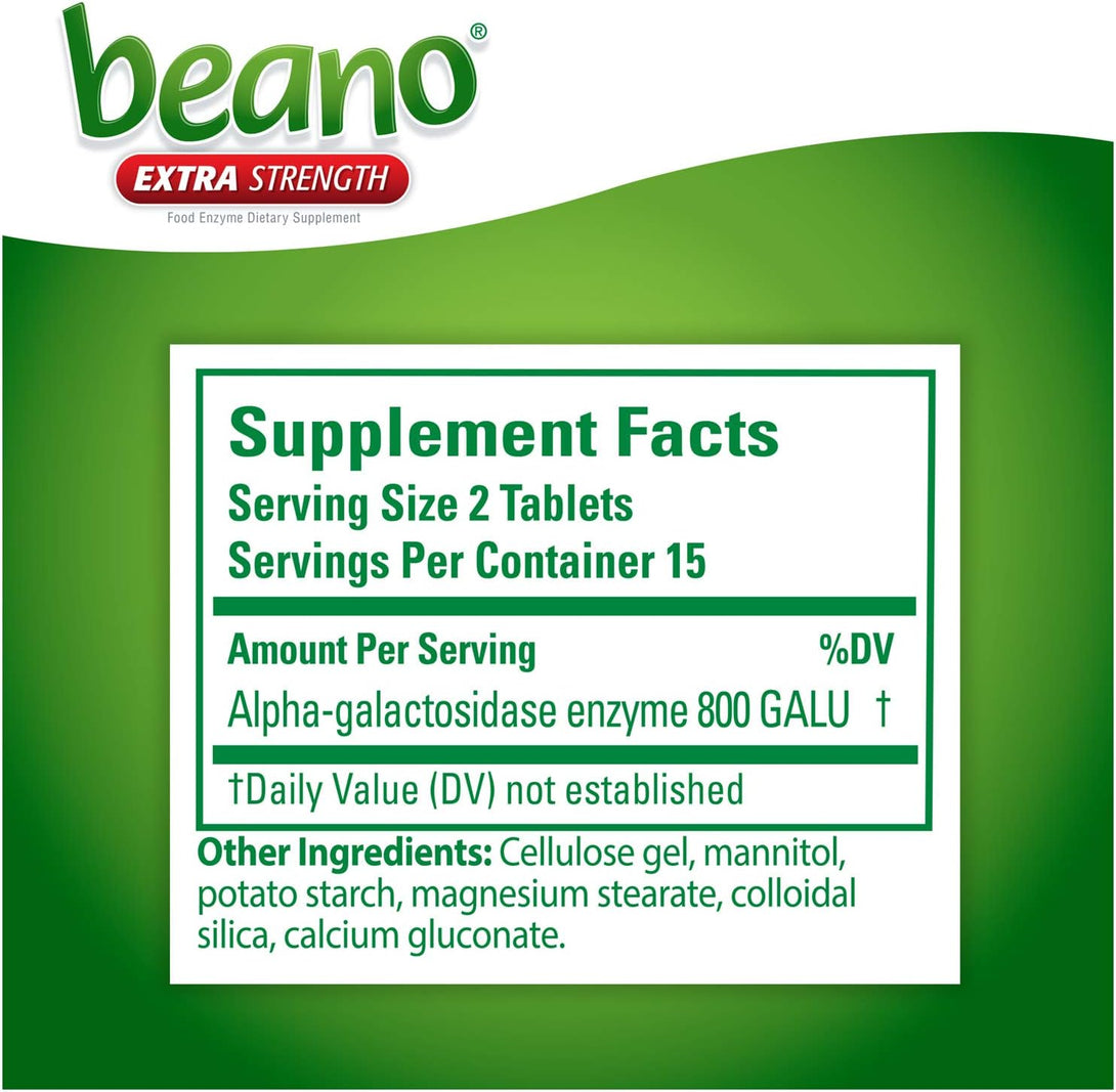 Beano Ultra 800 Gas Prevention, Food Enzyme Dietary Supplement, Help Digest Gas-Causing Foods, 30 Tablets