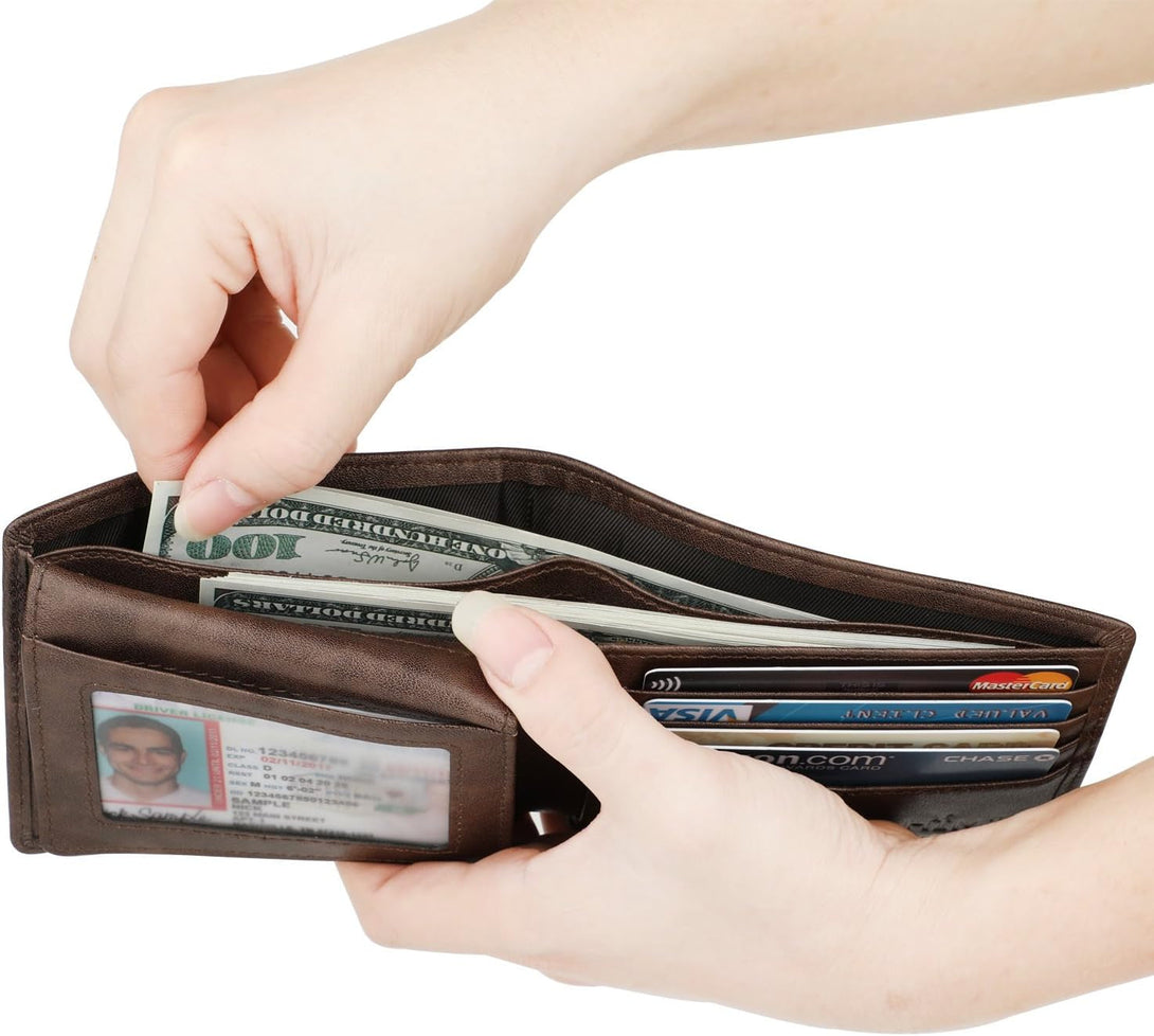 Wallet for Men-Genuine Leather RFID Blocking Bifold Stylish Wallet with 2 ID Window