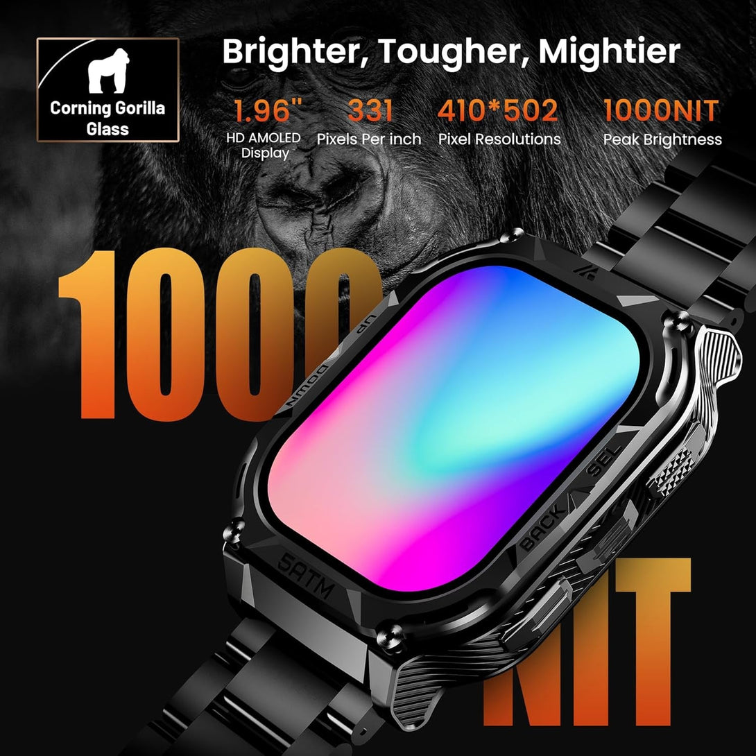 AMAZTIM GPS Smart Watch for Men, 6 Satellite Positioning, Compass, Stainless Steel Body, 50M Waterproof, 480Mah Extra-Large Battery, Answer/Make Call, 1.96" AMOLED Screen, Compatible for Android Ios