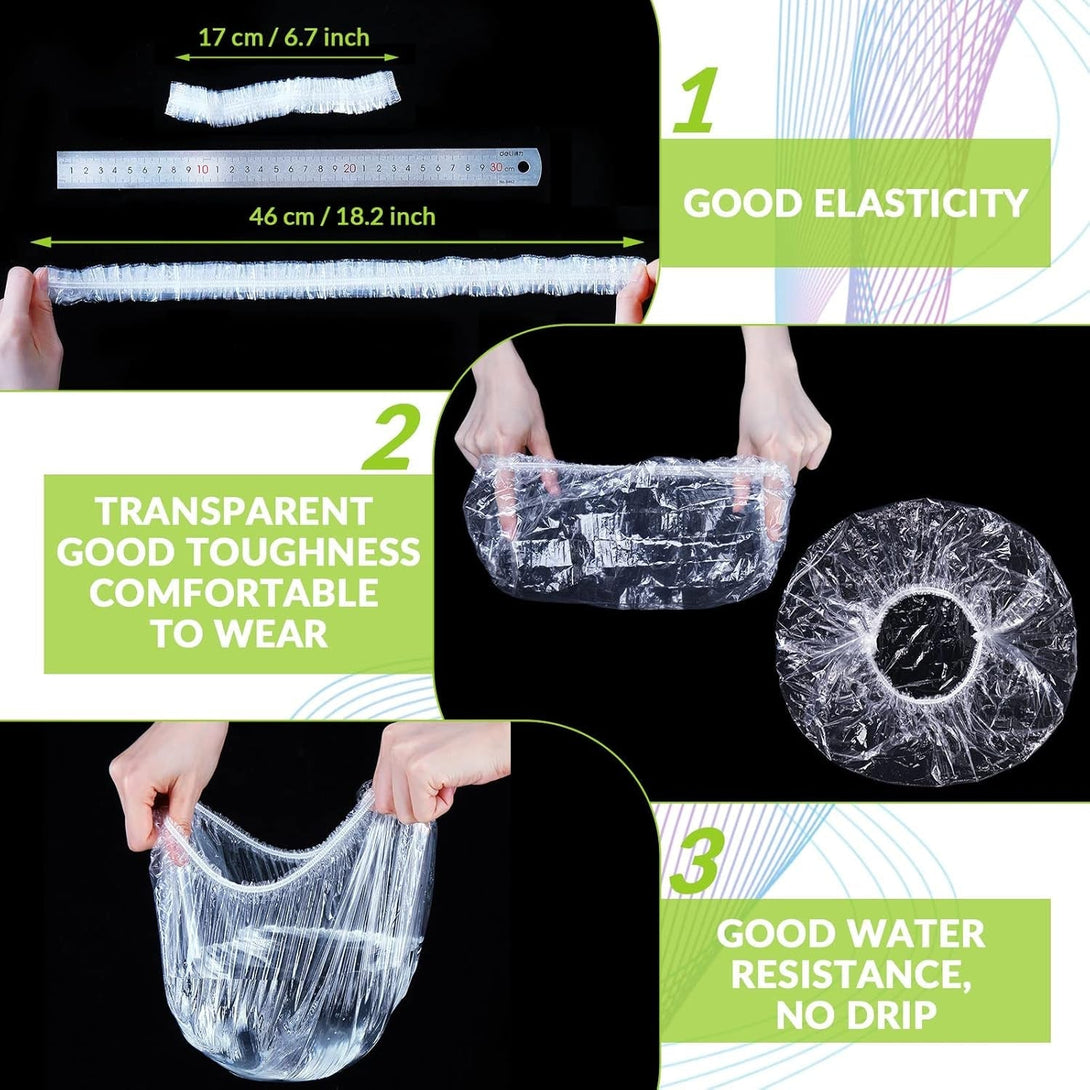 Retisee 140 Pcs Disposable Shower Caps Bulk 18.2 Plastic Clear Hair Caps Elastic Large Thick Waterproof Bath Covers for Women Hair Care Cleaning Supplies Spa Hotel Salon Home Travel Accessories