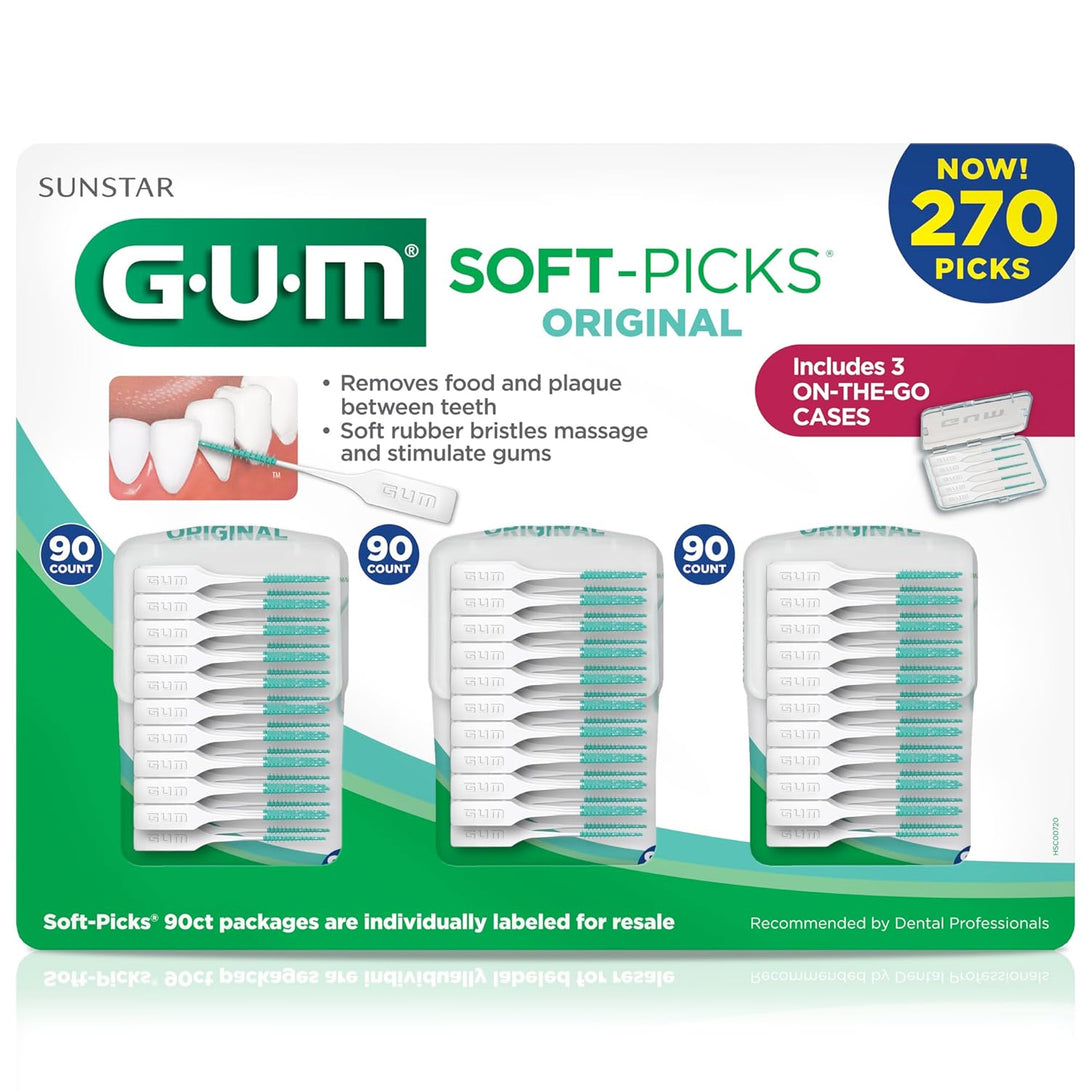 GUM Soft-Picks Original, Easy to Use Dental Picks for Teeth Cleaning and Gum Health, Disposable Interdental Brushes with Convenient Carry Case, Dentist Recommended Dental Picks, 270Ct