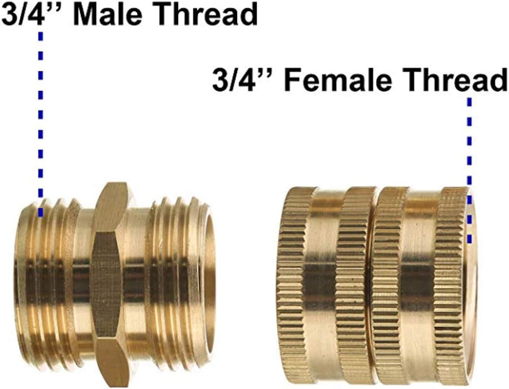 Hourleey Garden Hose Adapter, 3/4 Inch Solid Brass Hose Connectors Adapters (2 Sets)