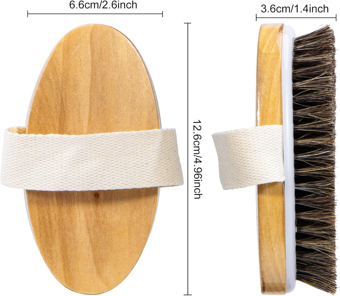 Dry Brushing Body Brush, Natural Horsehair Body Brush for Lymphatic Drainage, Cellulite and Blood Circulation, Dry Skin Exfoliating Brush Body Scrubber for Cleaning and Soft Skin, Brown