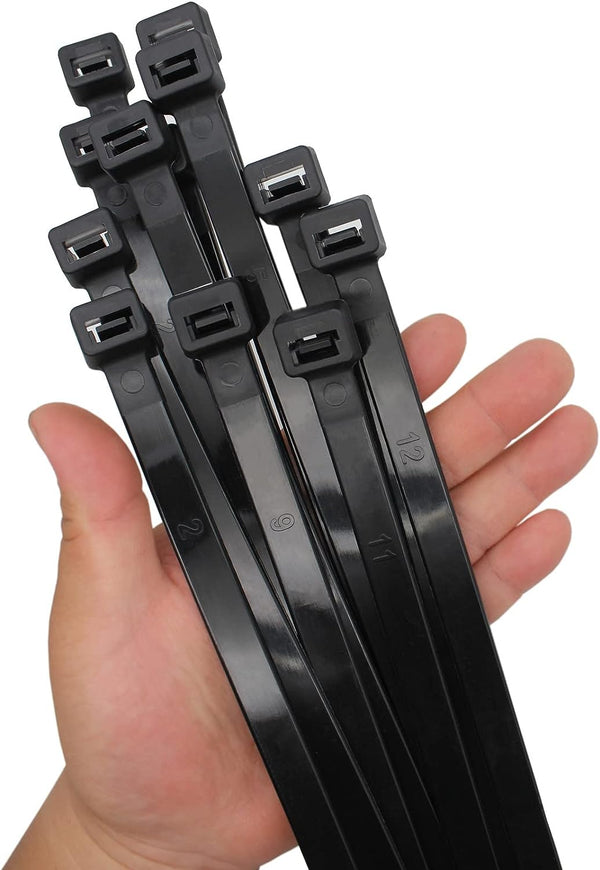 Long Zip Ties 24 Inch, Extra Wide Large Zip Ties Heavy Duty with 250 Lbs, Long Big Industrial Wire Ties, Thick Black Cable Tie for Outdoor,12 PCS