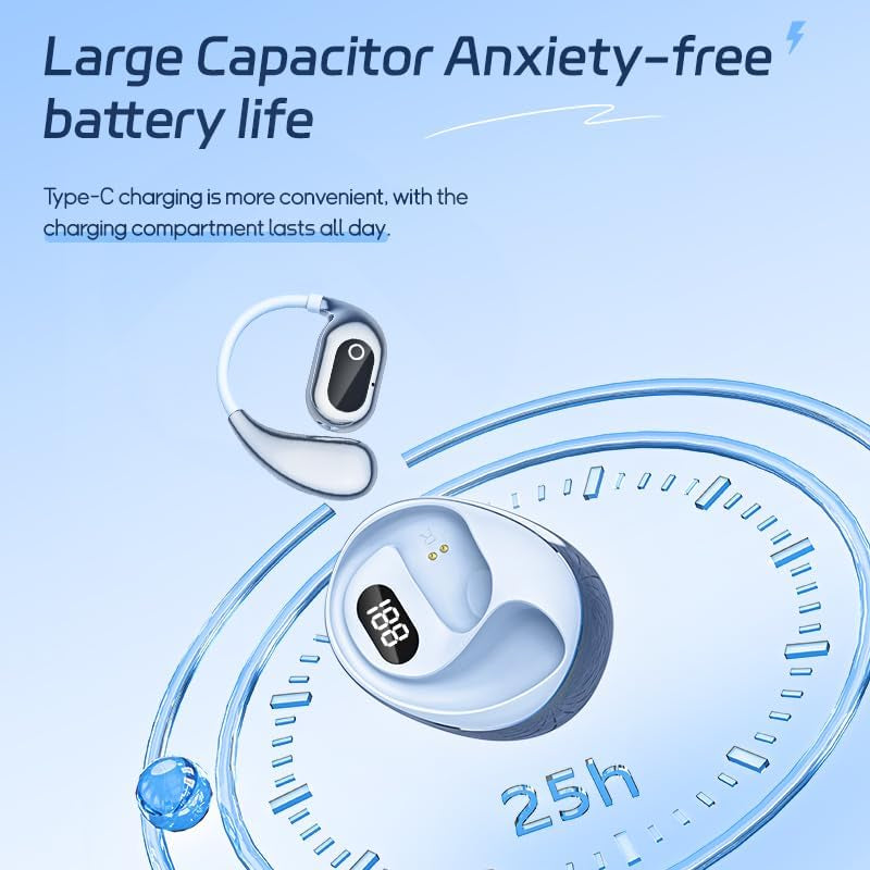Bluetooth Earbuds Wireless Bluetooth Open Ear Headphones Device Travel Business Stereo Headphones Headset 18Hrs Total Playback Support Single or Twin Model for Cycling Jogging Running Driving