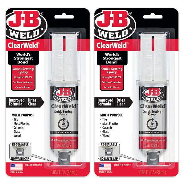 J-B Weld Clearweld 5 Minute Epoxy, Clear, Syringe, 2 Pack, 50112-2