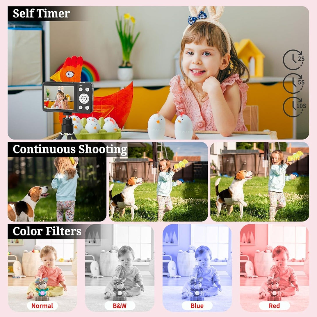 Digital Camera, FHD 1080P Kids Camera, 48MP Point and Shoot Digital Cameras with a 64GB Card, 16X Zoom, anti Shake, Compact Small Camera for Kids Gifts for Teens Girls Boys