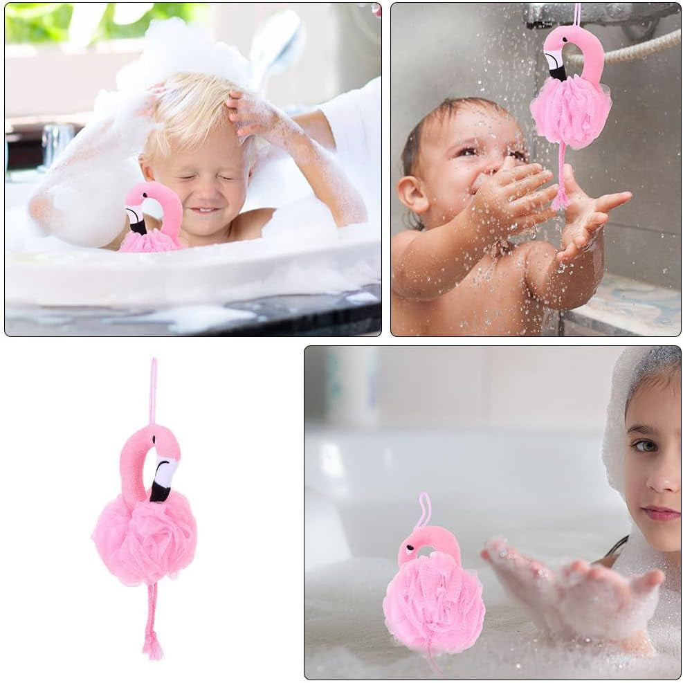 Mesh Bath Ball Sponges, 2Pcs Flamingo Bath Loofah Sponge Body Shower Scrubber Exfoliating Mesh Pouf Shower Ball Bath Sponges Loofah Towels for Women and Men Bathing Accessories