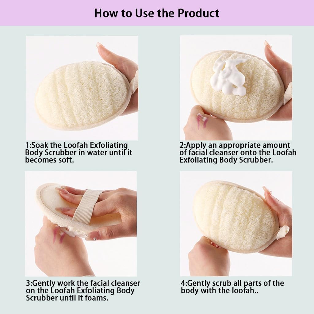 Natural Loofah Exfoliating Body Scrubber,Bath Shower Loofah Sponge for Women and Men,Made with Biodegradable Shower Luffa Sponge,For Face and Body That Gets You Clean(3 PC)