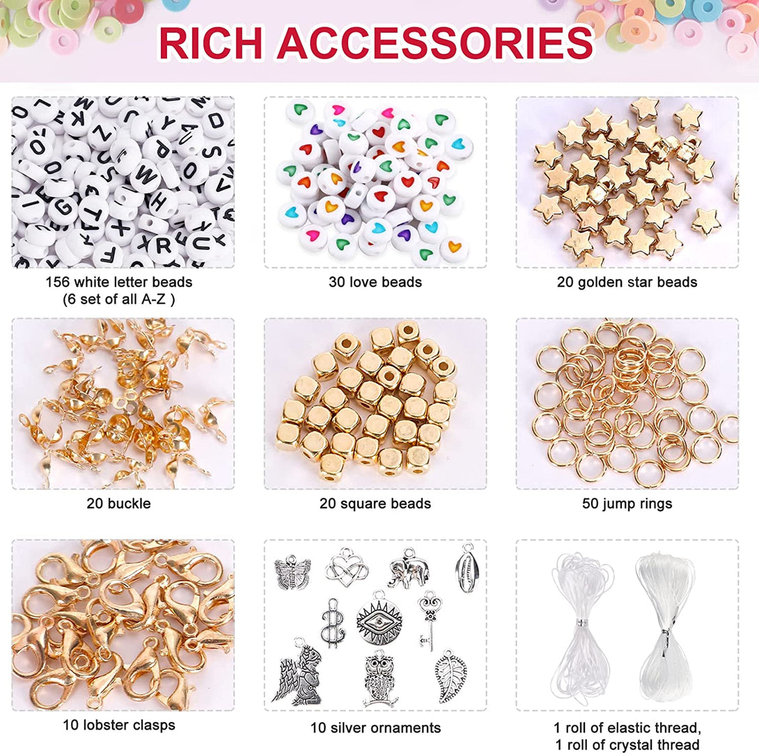 QUEFE 14000 PCS 136 Colors Clay Beads Bracelet Making Kit 6 Boxes Friendship Bracelet Kit Flat Polymer Clay Beads Spacer Heishi Beads for Jewelry Making with Pendant Charms Kit