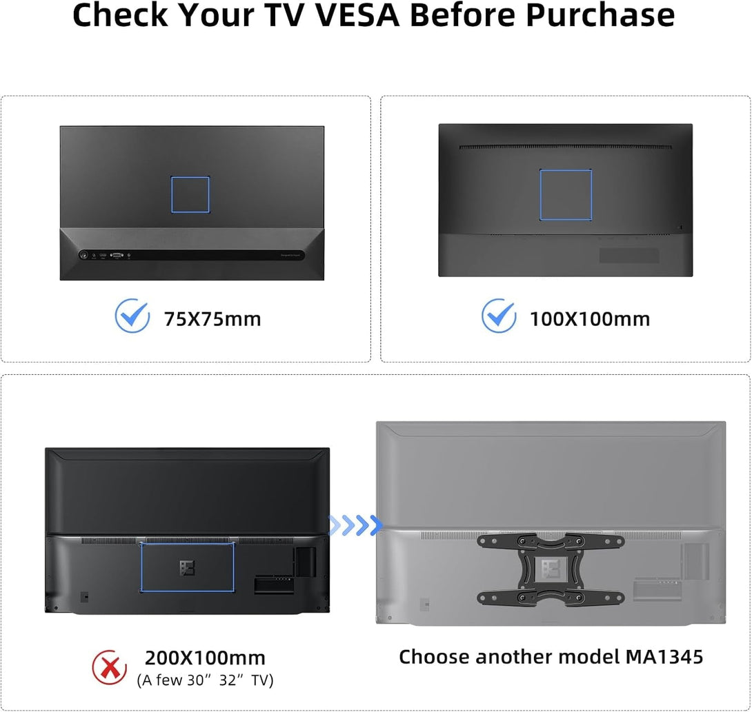 Suptek TV Wall Mount Swivel Tilt Rotation Full Motion Adjustable Articulating for Most 15-32 Inch LED, LCD Monitor Wall Mount VESA 75,100 (MA2720)