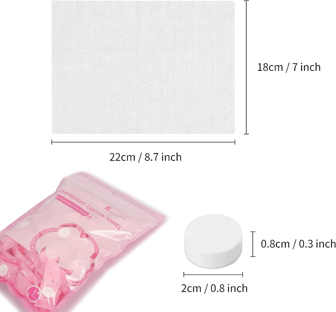 Classycoo Compressed Towel 100 PCS Mini Tablets Disposable Portable Face Towel Cotton Coin Tissue Eco-Friendly for Travel, Camping, Hiking, Sport, Beauty, Home Hand Wipes, Outdoor Activities Pink