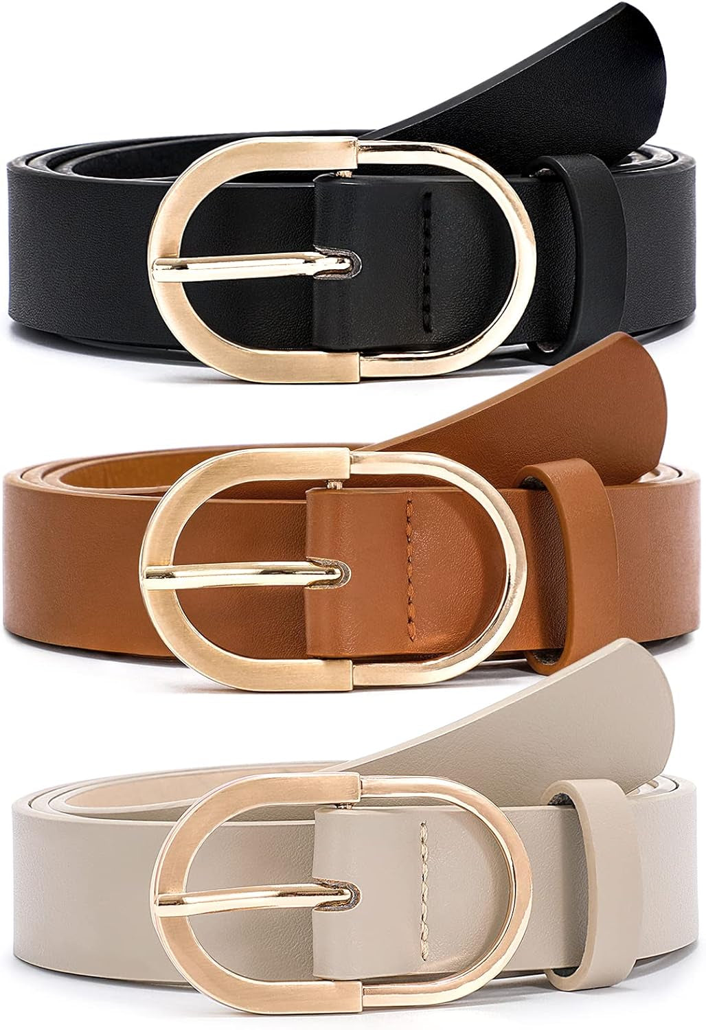 VONMELLI 3 Pack Women'S Belts for Jeans Pants Fashion Gold Buckle Ladies Dress Belt