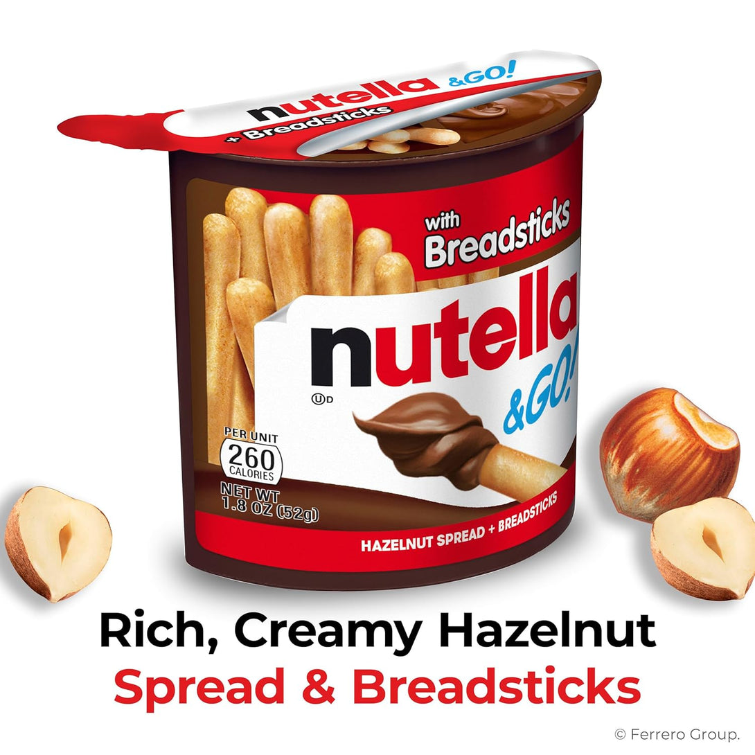 Nutella & GO! Bulk 12 Pack, Hazelnut and Cocoa Spread with Breadsticks, Stocking Stuffers, Snack Cups, 1.8 Oz Each​