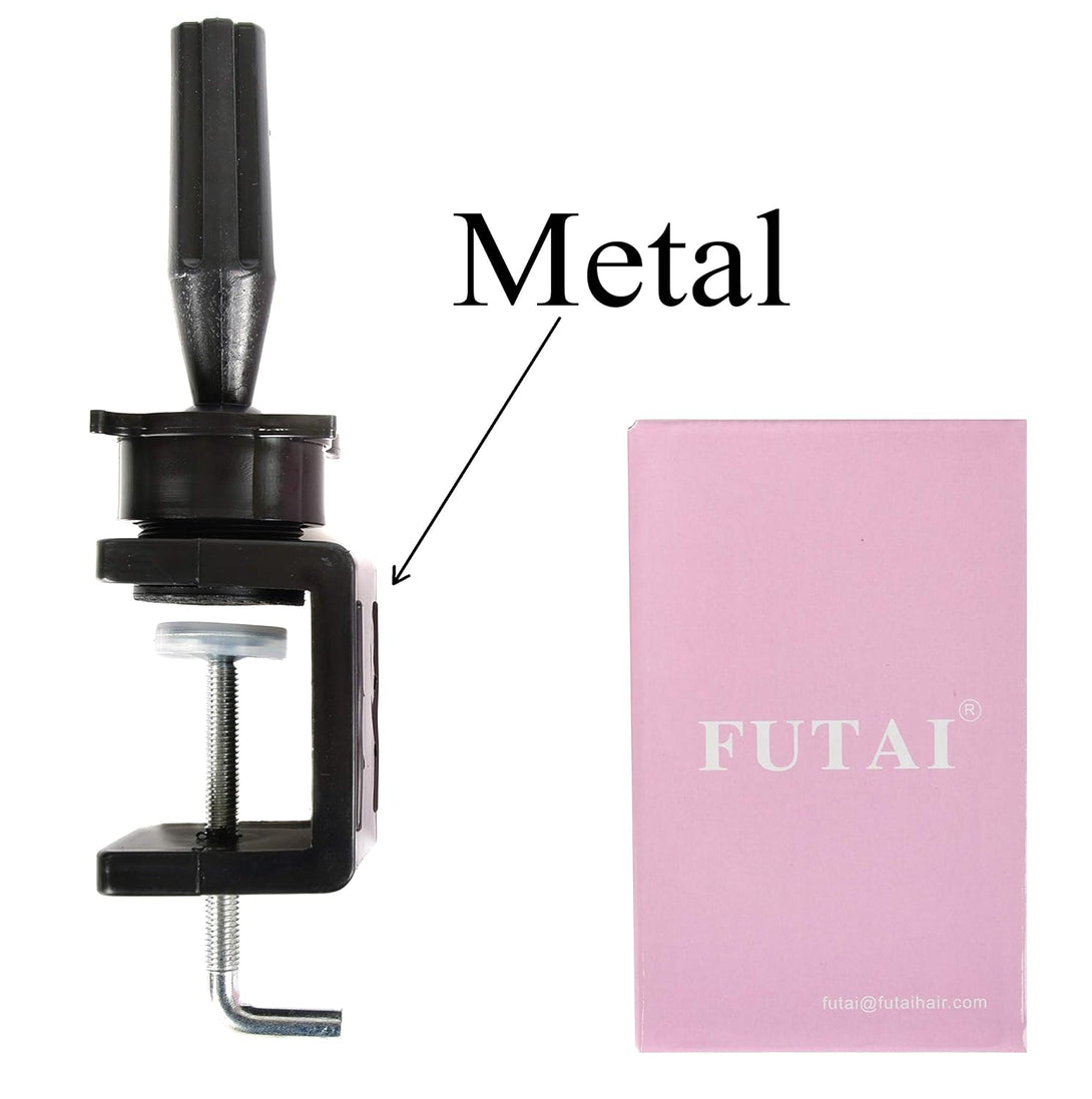 FUTAI Human Hair Mannequin Head Table Clamp Stand Hairdresser Practice Manikin Cosmetology Makeup Manican Doll Training Head Black Wig Head Stands Metal Holder