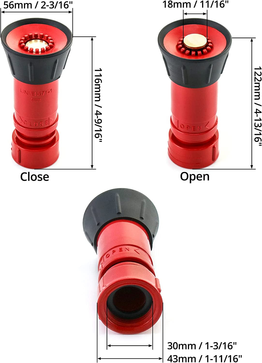 QWORK Fire Hose Nozzle, 1" Heavy Duty NPSH/NPT Thermoplastic Constant Flow Fog Nozzle, Fire Equipment