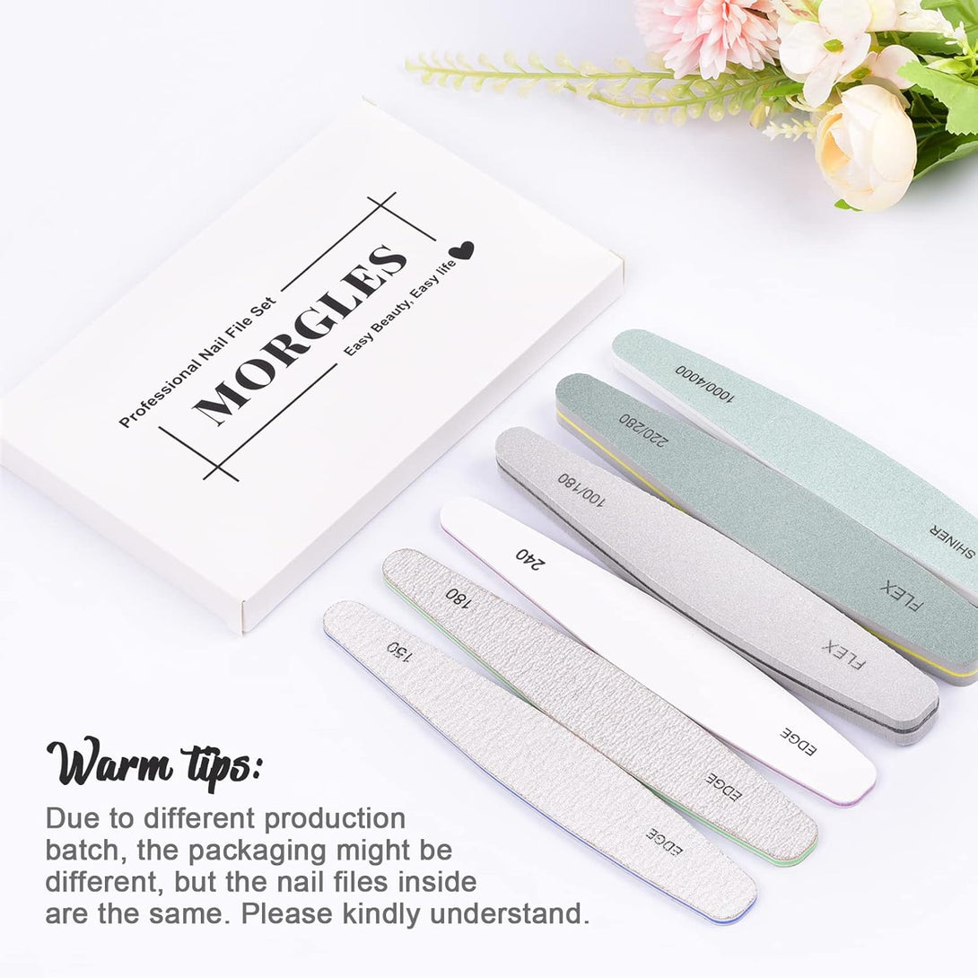 MORGLES Emery Boards Professional Grit Nail File Pack for Acrylic/Natural/Gel Nails (100/150/180/220/240/280/1000/4000 Grit)