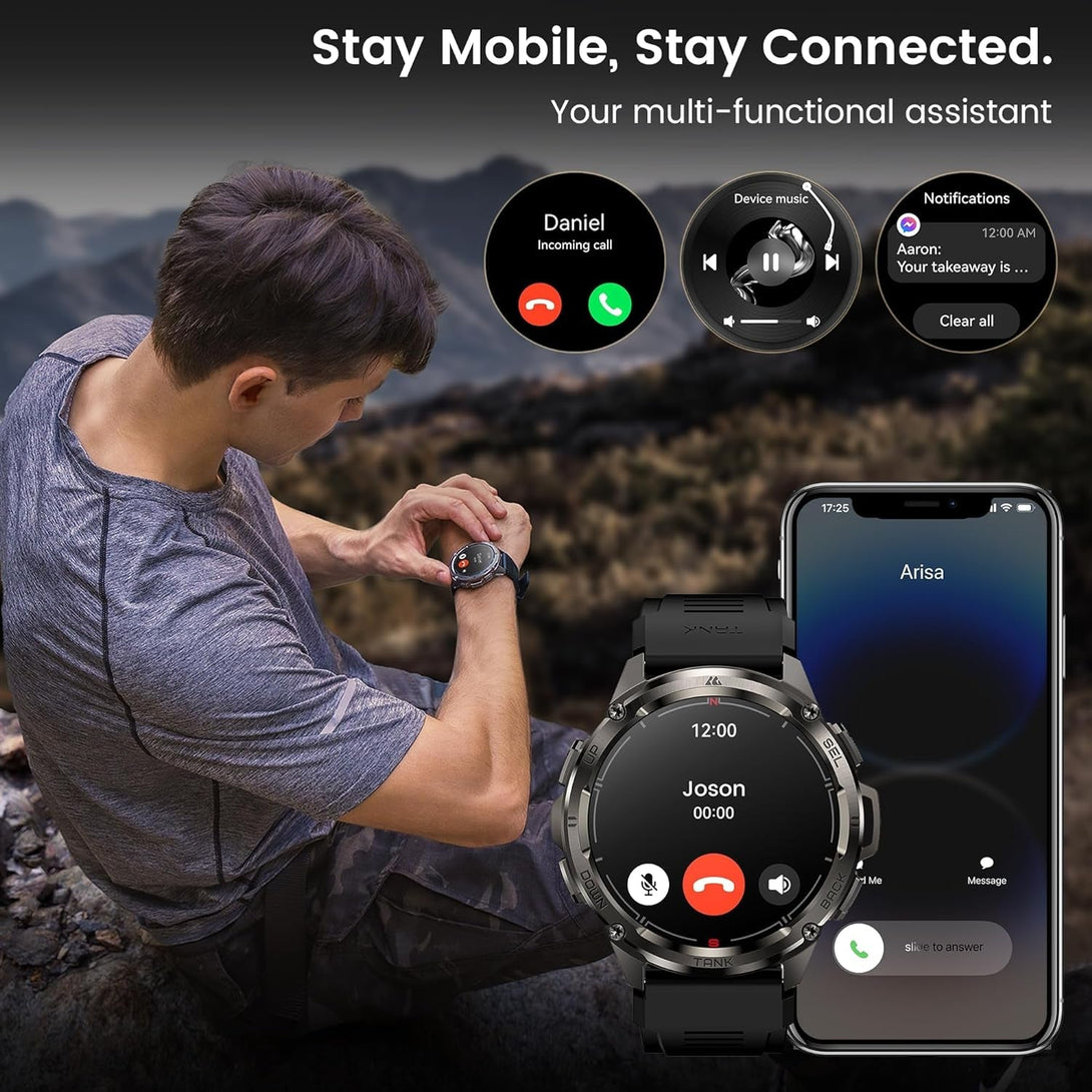 KOSPET Tank T3 Ultra Smart Watch for Men GPS, Extra-Long Battery, 50M Waterproof, Stainless Steel Unibody Rugged Smartwatch with Bluetooth Calling, 1.43" AMOLED Display, Pressure&Altitude&Compass