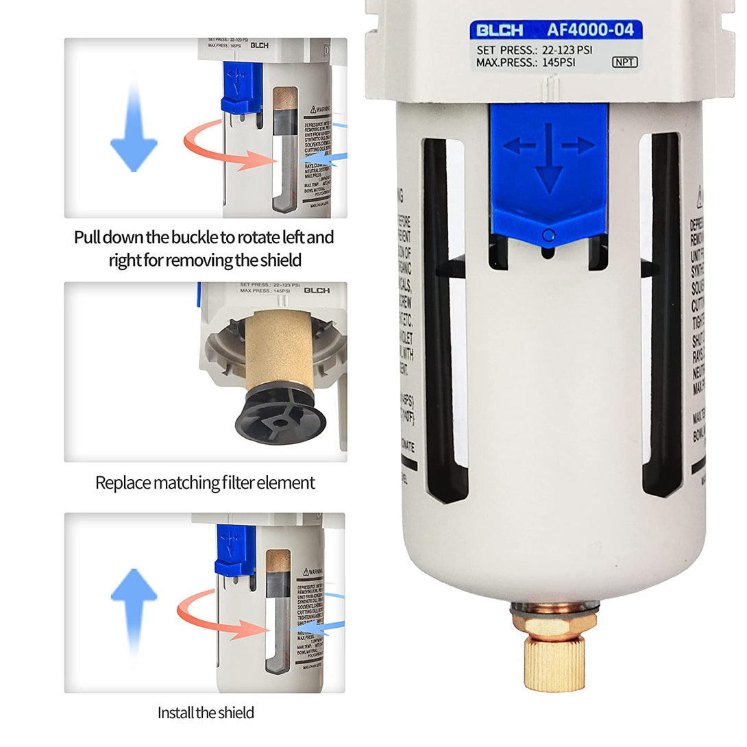 BLCH 1/2" NPT Air Line Dryer - Air Dryer for Compressor,Compressed Air Dryer Air Drying System AF4000-04 Manual Drain Poly Bowl 0-160 PSI 5Μm