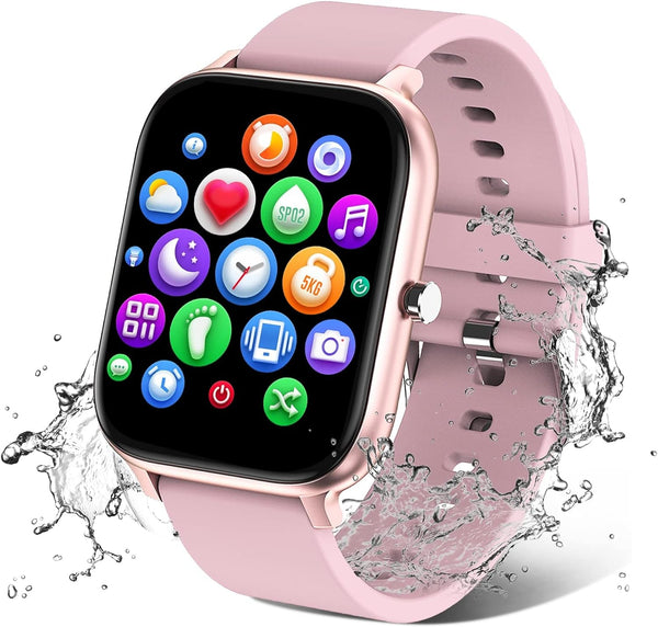 Smart Watch for Men Women Compatible with Iphone Samsung Android Phone 1.69 Inch Full Touch Screen IP68 Waterproof Bluetooh Fitness Tracker Heart Rate/Sleep Monitor (Pink)