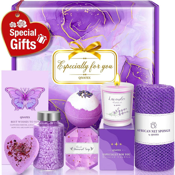 Bath Gift Set for Women, Relaxing Spa Self Care Gifts for Wife Her Sister Friends Mom Auntie Grandma, Lavender Bath Bombs Set, Happy Birthday Friendship Stress Relief Gifts Ideas ﻿