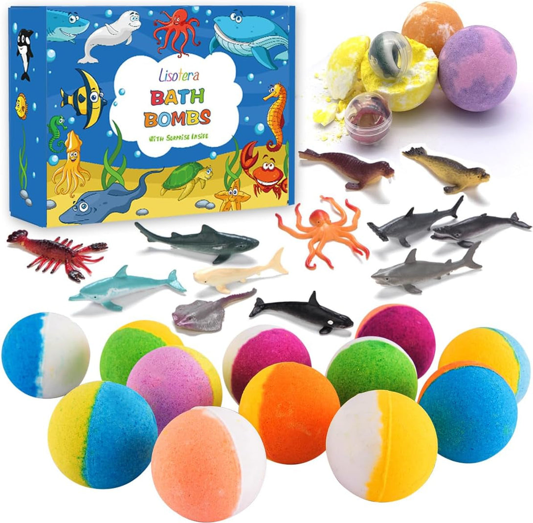 Bath Bombs for Kids with Surprise inside - 12Pcs Kids Bubble Bath Fizzies with Sea Animal Toys, Gentle Safe for Skin Moisturize. Birthday Christmas Gifts for Boys Girls
