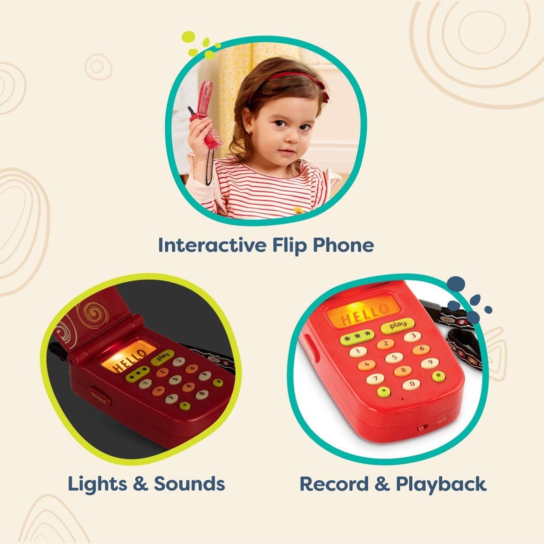 B. Toys- Hellophone- Red- Pretend Play Toy Cell Phone – Kids Play Phone with Light Sounds and Songs – Toddler Phone with Message Recorder- 18 Months +