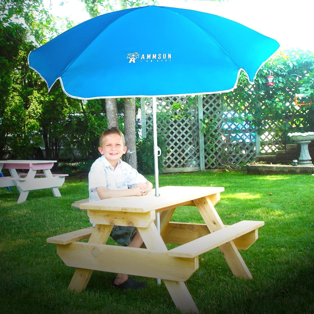 AMMSUN 5Ft Seaside Beach Umbrella for Sand and Water Table - Kids Durable Umbrellas for Children Beach Camping Garden Outdoor Play Shade
