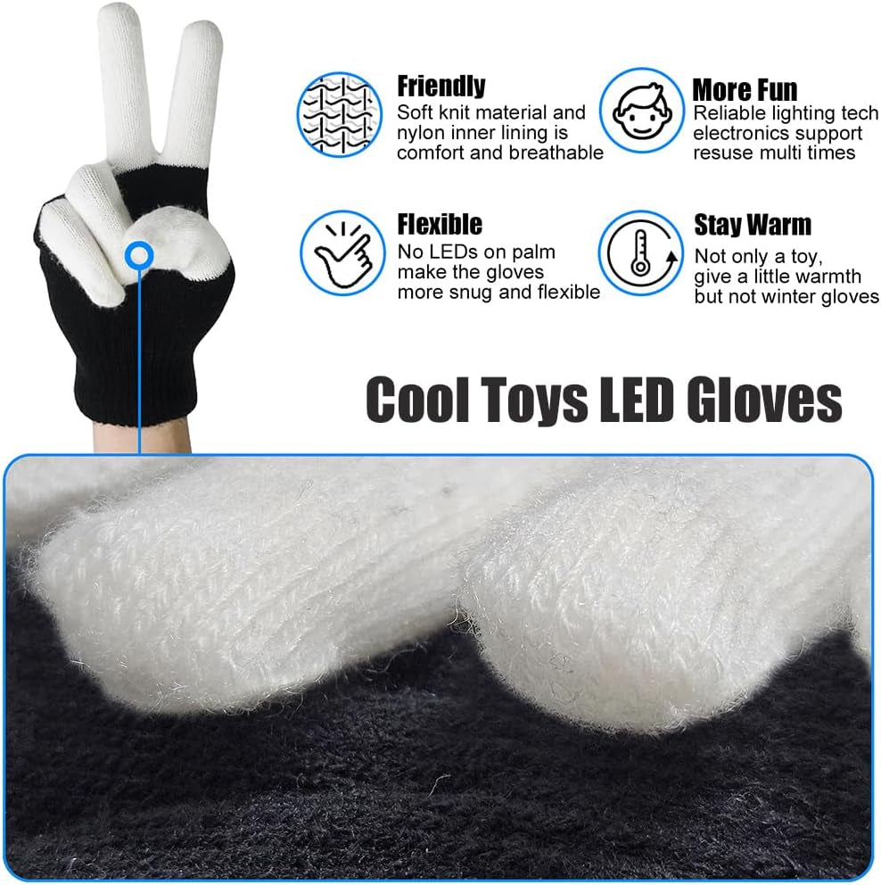 Luwint Led Gloves Fun Toys Kids 8-15+, 6 Flashing Modes, Teen Boys Girls Gifts for Rave Dance Christmas Birthday Party