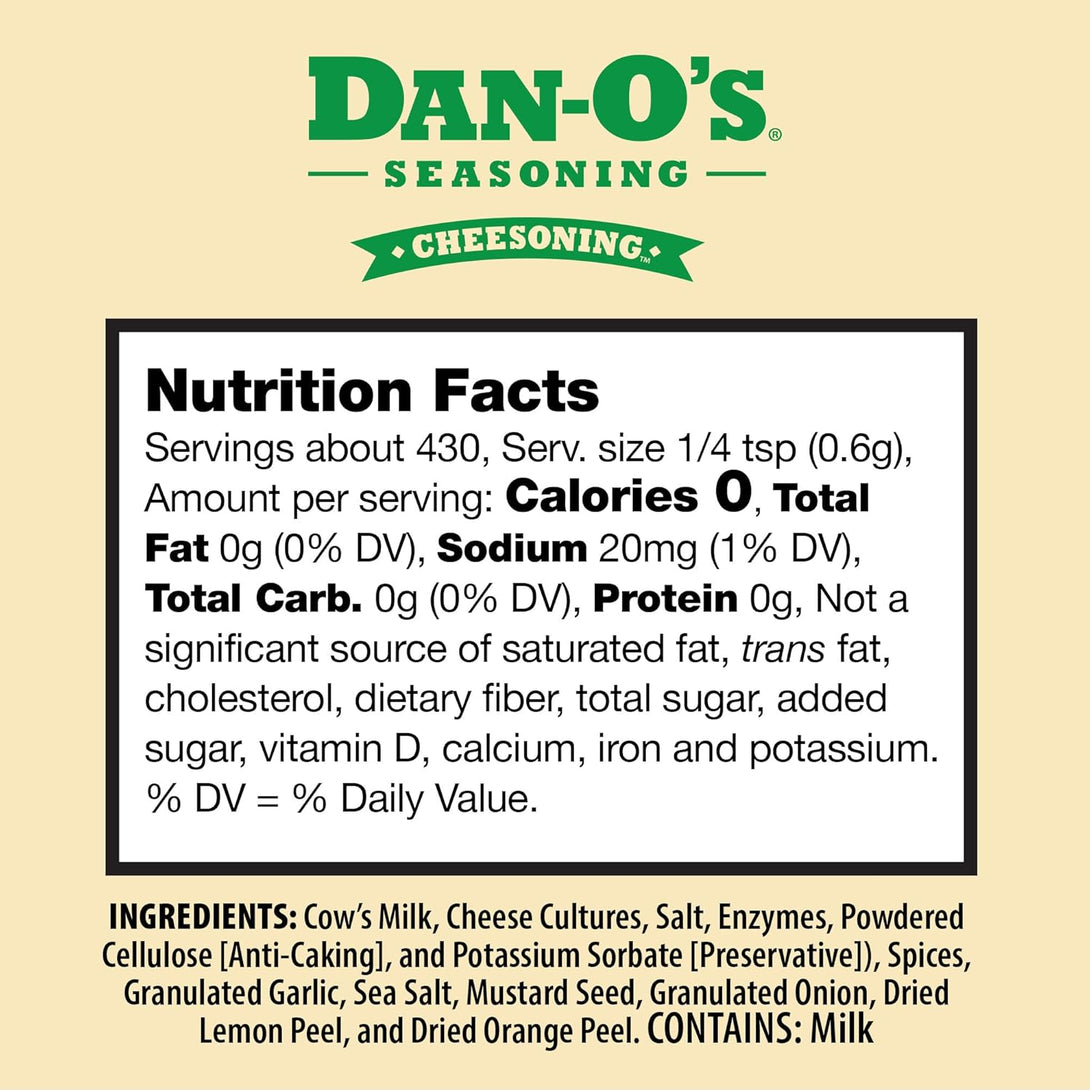 Dan-O'S Cheesoning® Seasoning - Great on Pasta, Pizza, Popcorn, Meats, Veggies, and Snacks - Italian Seasoning Blend - All-Purpose, Sugar Free, Zero Calorie for Cooking Anything- Medium Bottle 7.6Oz