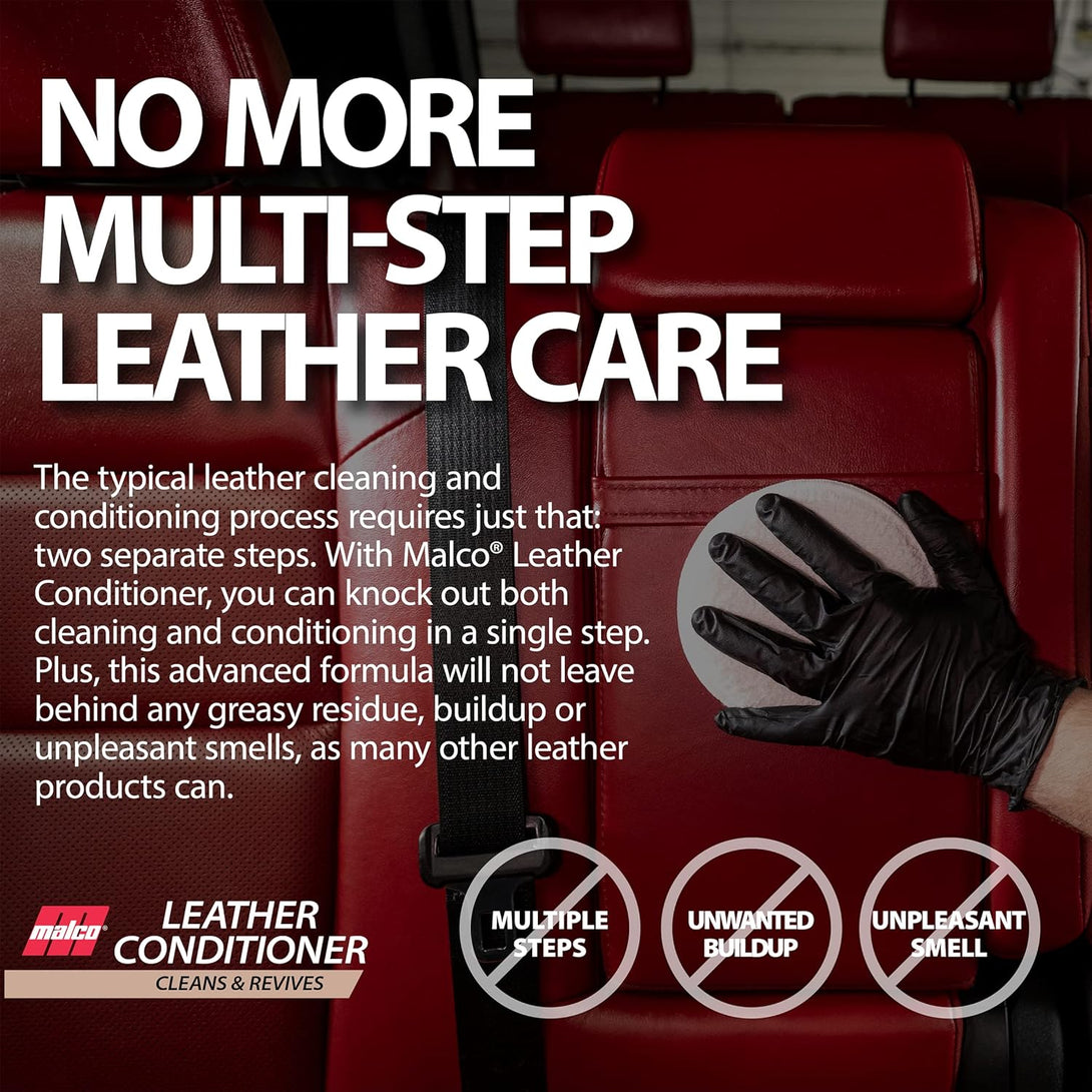 Malco Leather Conditioner for Cars - Cleans and Conditions Automotive Leather Seats & Surfaces/Natural Moisturizers Soften, Restore and Protect Leather Interiors / 32 Oz (109932)