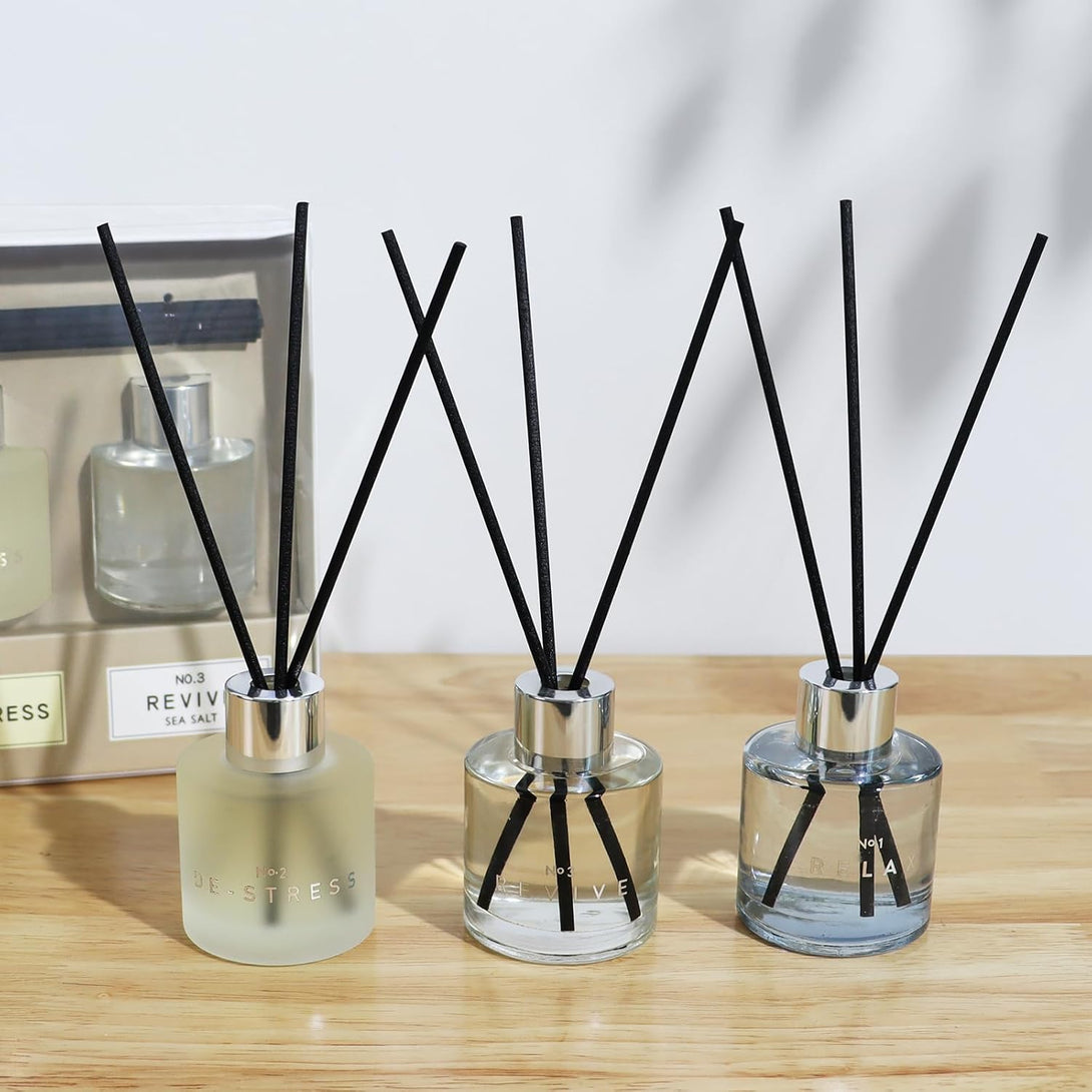 3 Pack Fragrance Reed Diffuser, 50ML Lavender Jasmine Lemongrass Aromatherapy Diffuser Set with 12 Black Fiber Sticks,Air Freshener for Bedroom Bathroom Office, 8.2X 6.6X 2.1 Inch