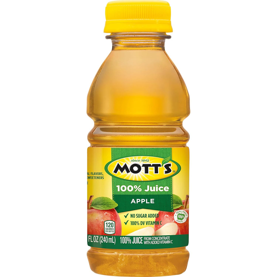 Mott'S 100% Original Apple Juice, 8 Fl Oz Bottles, 24 Count (4 Packs of 6), 2 Servings of Fruit, 100% Fruit Juice, Gluten-Free, Caffeine-Free, Kosher, Contains No Artificial Colors or Sweeteners