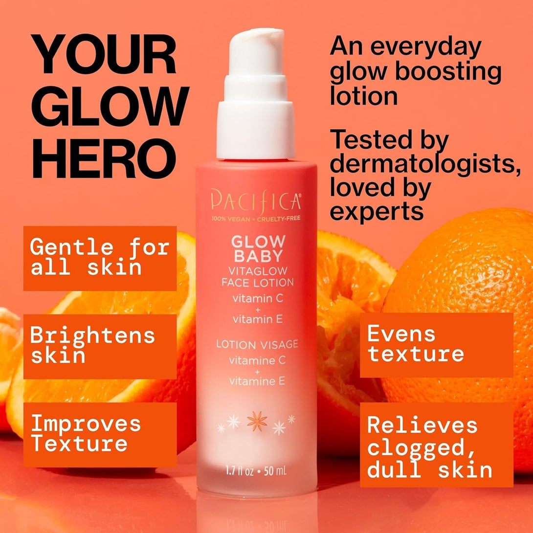 Pacifica Face Moisturizer - Vitamin C Face Lotion Glow Baby Vitaglow Face Moisturizer Glow Recipe, Vitamin E, Antioxidants, Dermatologist Tested 1.7 Oz