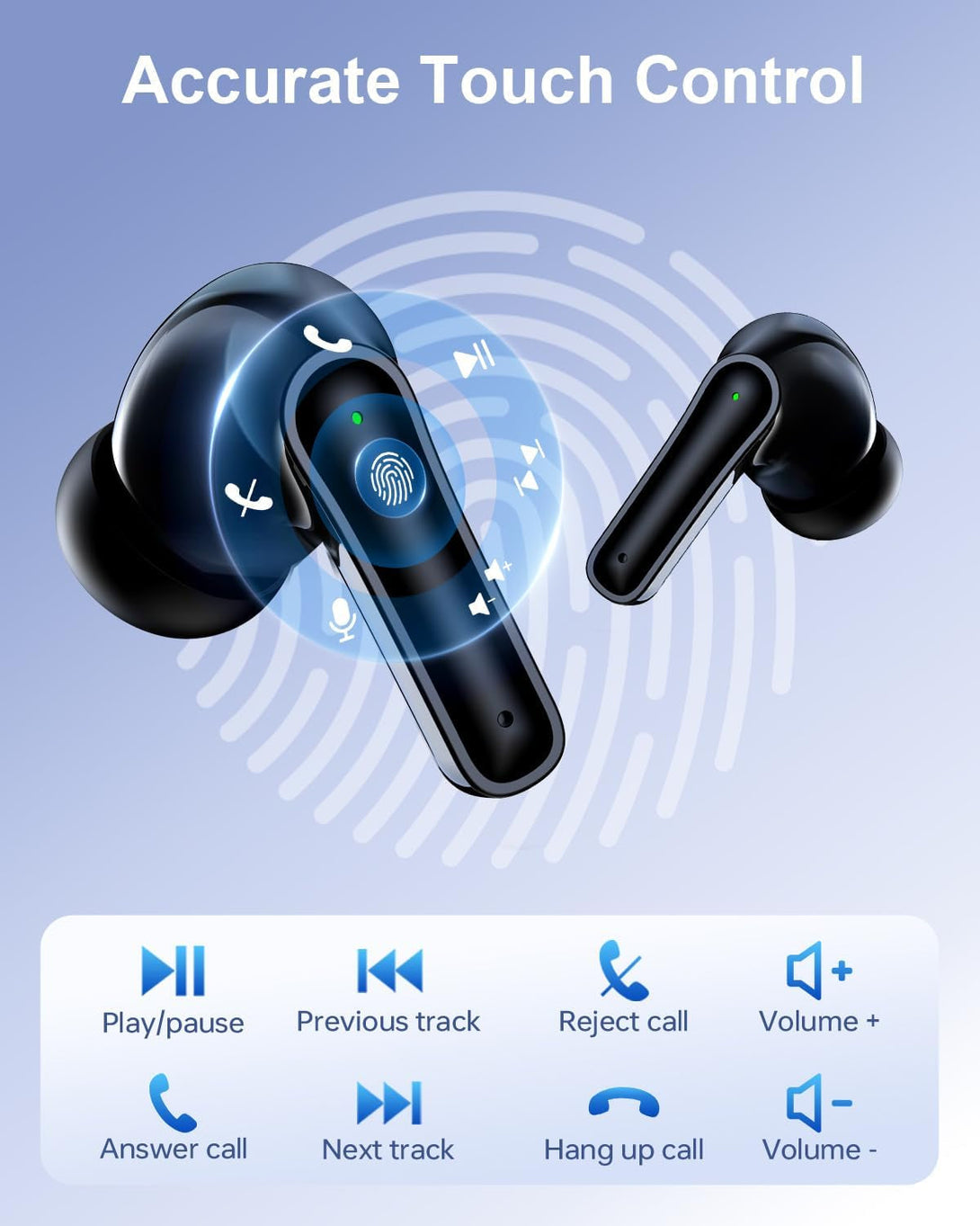 Wireless Earbuds Bluetooth Headphones, Ear Buds with Deep Bass, 40H Long Playtime, LED Power Display, IP7 in Ear Earphone with Mic for Iphone Android Phone Sports Workout, Black